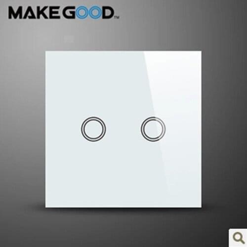 MakeGood EU Standard Touch Switch 2 Gang 1 Way, Crystal Glass Panel Wall Switch AC 110-250V/1000W for Light+ LED Indicator