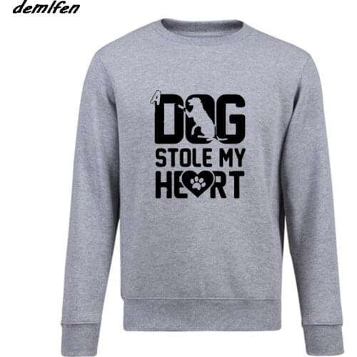 New Fashion Casual Men Fleece Hoodie A Dog Stole My Heart Puppy K-9 Animal Lovers Canine Paw Print Sweatshirt Cool Coat Tops