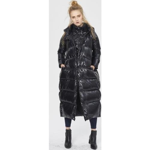 Obrix Long Female Duck Down Jacket Casual Style Hooded Single Breasted Full Sleeve Winter Streetwear Parka For Women