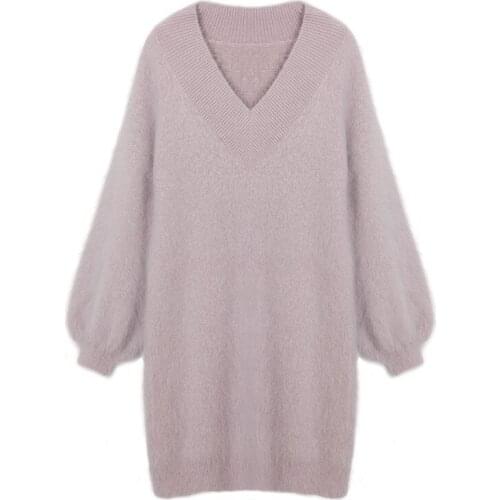 2019 European American Fashion Autumn Womens Sweater Long V-Neck Long-Sleeved Knit Sweater Pullover Womens Sweater Dress A172