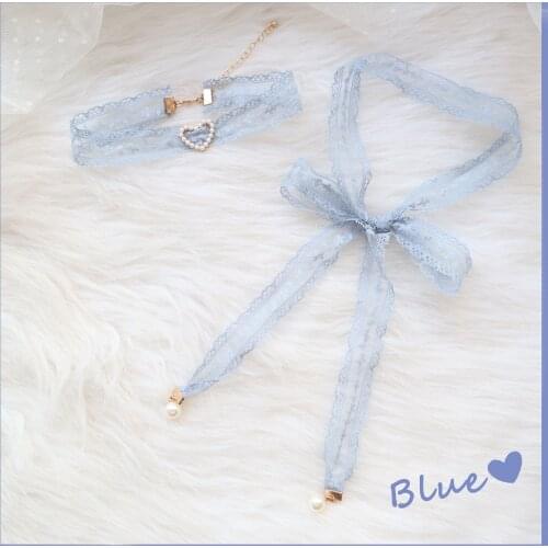 Doreen Box Fashion Lace Choker Necklace Steel Gray Imitation Pearl Gold Color Heart Bowknot Chains Women Girls Collar Necklac