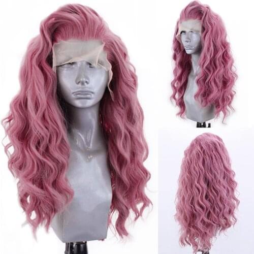 RONGDUOYI High Temperature Lace Wigs for Women Pink Hair Synthetic Lace Front Wig Long Hair Wavy Wigs Side Part Cosplay Wig