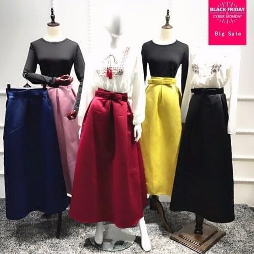 Full length Plus size Fashion Muslim Womens Princess Tutu Skirt Elegant Islamic Skirt muslim floor Skirts with bow wj2263