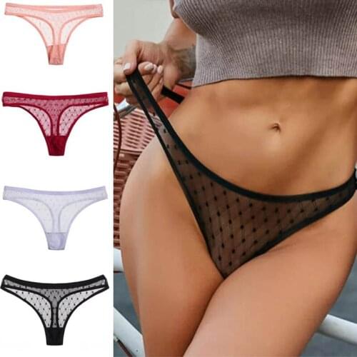Transparent Lace Panties Women Sexy G-String Briefs Underwear Low Waist Dots Pattern T-back Thong Female Underpants Lingerie