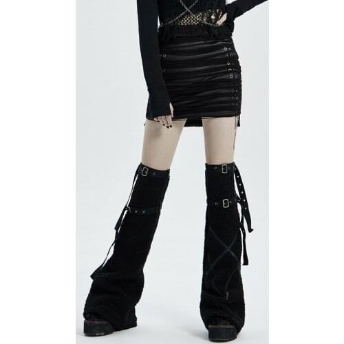 PUNKRAVE Womens Steampunk Knitted Tassel Tight Half Skirt Punk Style Slim-fitting Sexy Musix Rock Stage Performance Clothing