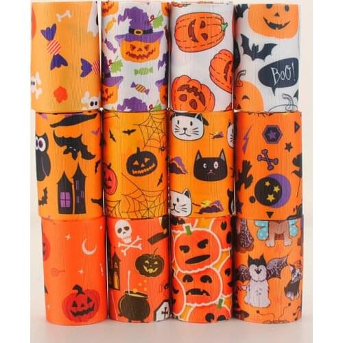 Design Random set 5/10yards 3'' 75mm halloween pattern printed grosgrain ribbon,each is 1/2y
