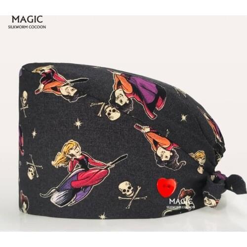 Cartoon printing Tieback Scrub Surgical nursing hats Pet clinic pharmacist hat cotton lab medical cap nurse Dentist working caps