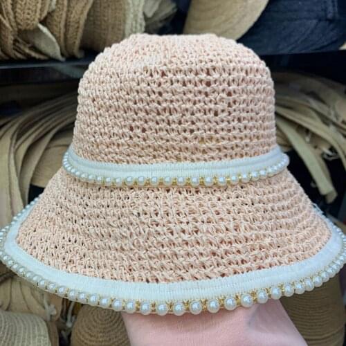 New Summer Sun Hat Pearl Paper Straw Hat Visor Temperament Straw Hats Womens Sea Beach Vacation Leisure Sunscreen Cute Y2k Hat