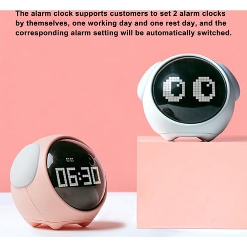 2021 Cute Expression Alarm Clock Multifunctional Bedside Voice Control Night Light LED Snooze Chargeable Child Alarm Clock