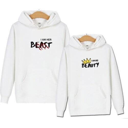 I Am Her Beast I Am His Beauty Hip Hop Couple Hoodie Autumn Long Sleeve Pullover Women Men Oversize Sweatshirt Casual Streetwear