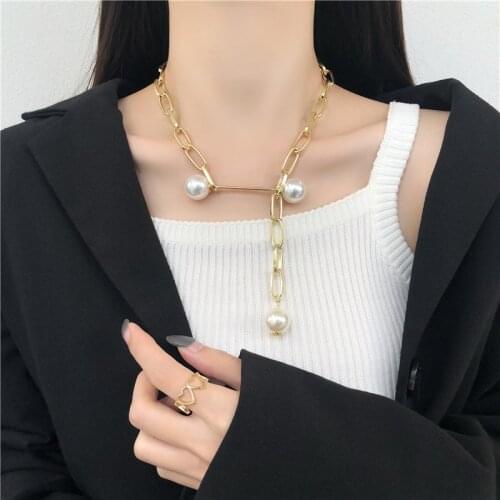 YANGLIUJIA Chain Pearl Necklace Female 2020 New Contracted Punk Wind Rectangle Adjustable pendant chain of clavicle female