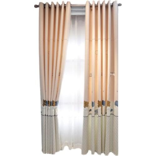 Customized cute little bear cartoon pink childrens room curtain bedroom girl princess room bay window shading customization