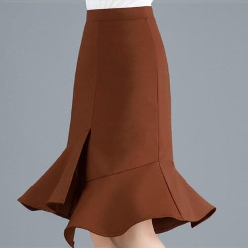 2020 spring autumn new high waist fishtail skirt package hip knee-length mermaid skirt women