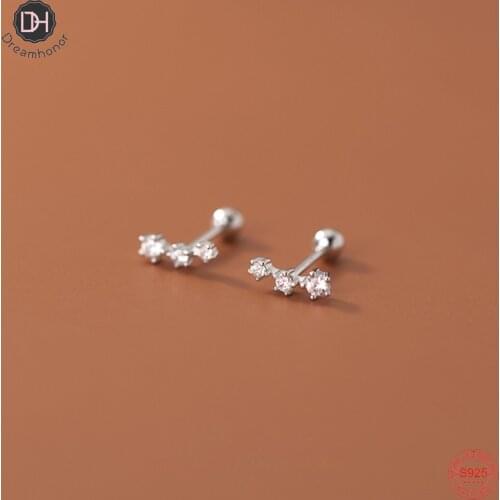 Dreamhonor Solid 925 Sterling Silver Curved Crystal Zircon Wedding Stud Earrings For Girls Gold/Silver Earrings