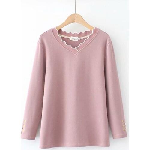 Womens oversize sweater autumn 2021 womens clothing plus size solid color Top female V-Neck embroidery beading Womens jumper