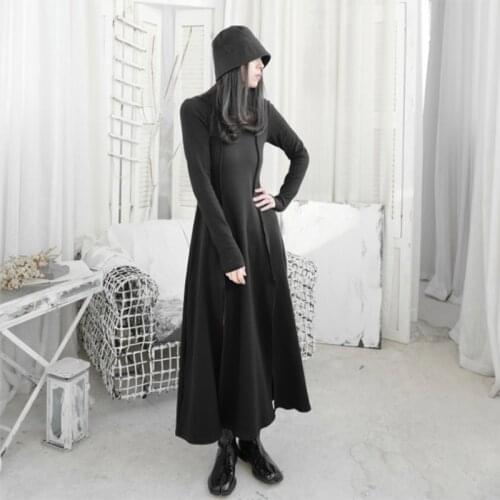 Autumn womens new slim slits design sense semi-high collar A version dress fashion trend temperament long sleeve dress