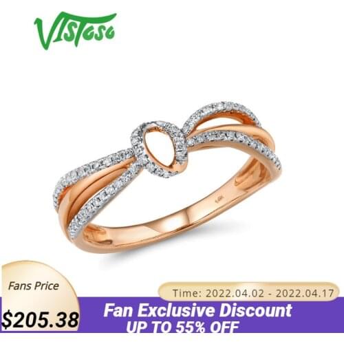 VISTOSO Gold Rings For Women Genuine 14K 585 Rose Gold Ring Sparkling Diamond Promise Engagement Rings Anniversary Fine Jewelry