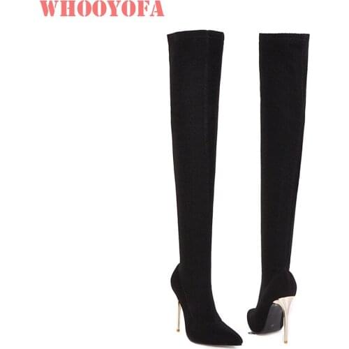 Winter Brand New Elegant Black Silver Women Thigh High Boots Glamour High Heels Lady Shoes WY02 Plus Big Size 11 43 46 48