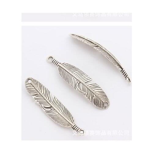 10pcs/lot 11*45.5mm Leaf feather Connector Metal Alloy Pendant For DIY bracelet necklace Jewelry Making fdg5
