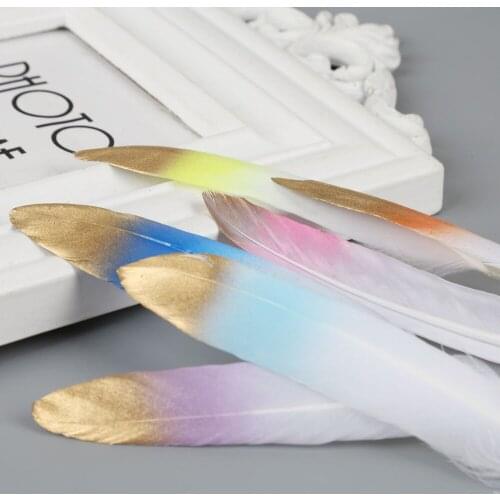 10pcs Gold Colorful Dyed Beautiful DIY Goose Feathers For Home Decor Earrings Jewelry Clothing DIY Sewing Accessories