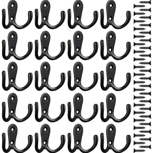 20PCS Double Prong Robe Hooks Dual Coat Hooks Wall Mounted Robe Hook Retro Metal Cloth Hanger Wall Hook for Home