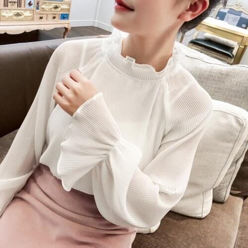 2020 summer new lace women blouse lantern sleeved loose turtleneck loose lady elegant pulls outwear coat tops