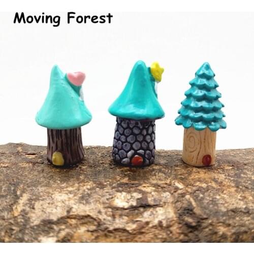 3pc Elf Blue House Miniature Fairy Garden Home Decoration Mini Craft Micro Landscaping Decor DIY Gift Moving Forest