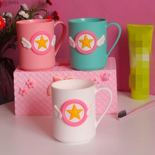 420ml Action Figure Card Captor Sakura Diamond Heart Shaped Plastic Mouthwash Cup Toothbrush Organizer cup Bathroom Washing Tool