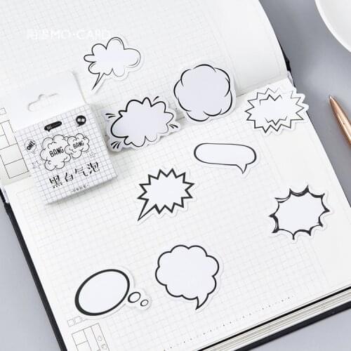 45Pcs/Box Simple Dialog Frame Stickers Black and White Stickers Diary Scrapbooking Album Decorative Stickers School Stationery