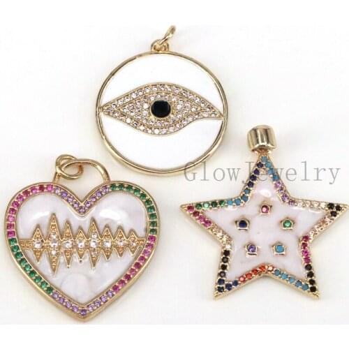 5Pcs ,Colorful CZ Enamel Pendant, Star /Heart/Round Enamel Charm Pendant, for Bracelets Necklace Jewelry Making