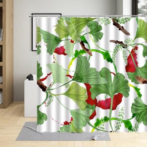 Watercolors Ginkgo Biloba Green Leaves Shower Curtain Leaf Plant Floral Foliage Home Art Decor Screens Bath Curtains With Hooks
