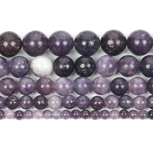 4-12mm Natural Stone Beads Round Smooth Lepidolite Stone Loose Beads For Jewelry Making DIY Charm Bracelet Necklace Handmade