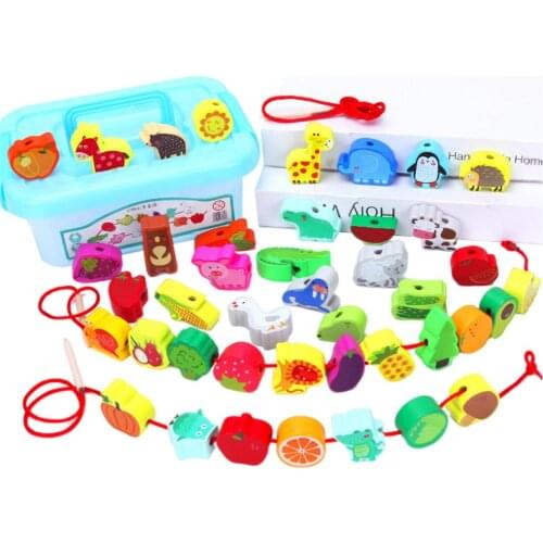 Wooden Kids Montessori Toys Educational Puzzles Learning Games Stringing Threading Beads Toys For Children Boys Girls Bracelet