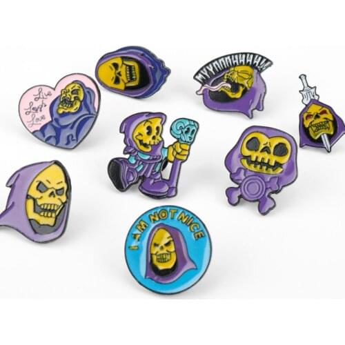 Skeleton Skull Enamel Brooches He-Man The Masters of the Universe Lapel Pin Bags Badge Punk Jewelery Funny Gift for Friends