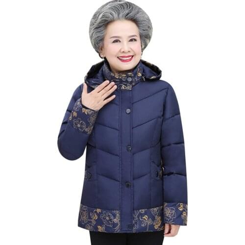 Elderly Mother 60-70 Cotton Coat Winter Jackets 2020 New Hooded Printing Thick Warm Coats Parkers Jacket Grandma Outerwear A1021