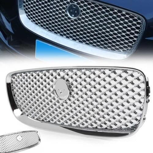 Chrome Vehicle Front Grille Mesh Radiator Upper Grill ABS Cover For Jaguar XF XFR 2016 2017 2018 with Red Emblem logo