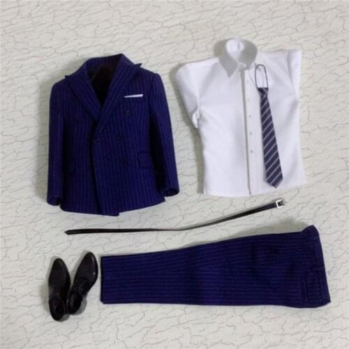 Toy center 1/6 British Gentleman Blue Striped Suit Male Soldier Formal Wear Clothes Model Fit 12'' Action Figure Dolls