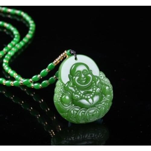 Chinese Green Jade Money Buddha Pendant Necklace Charm Jewellery Fashion Accessories Hand-Carved Man Woman Luck Amulet New