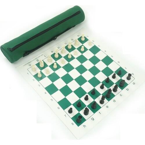 Easy for carrying green chess bag with black and white plastic chess pieces