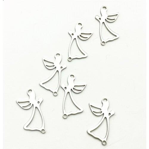 Flying Fairy Shape Connector Stainless steel 10pcs goddess Pendant Peri Charms Madonna Necklace Connect Diy Jewelry Making Use