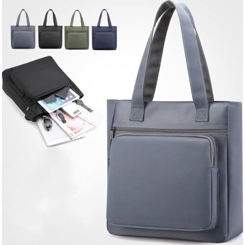 Mens Nylon Handbag Waterproof Design 2021 Solid Color Large Capacity Travel Shoulder Bag Soft Business Laptop Briefcase Tote