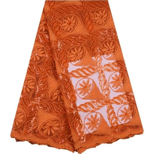 Latest Orange African Lace Fabric High Quality Sequins Lace Fabric Embroidered French Tulle Lace Fabric For Wedding Dress S1637