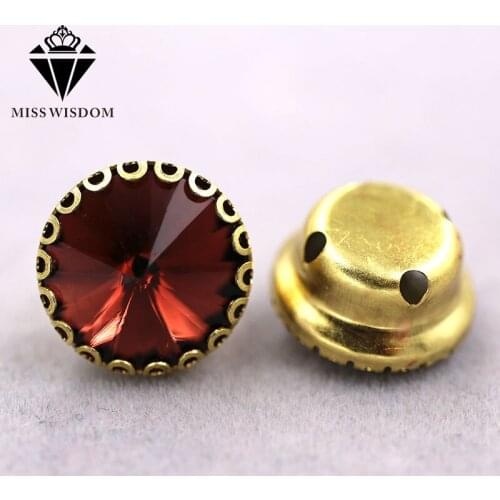 New arrival Wine Red Round shape glass crystal sew on rhinestones gold base lacy claw rhinestone strass Diy clothing accessories