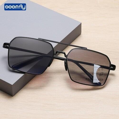 Seemfly Retro Anti Blue Light Reading Glasses Women Men HD Progressive Multi-focus Presbyopic Eyeglasses Metal Frame Sunglasses