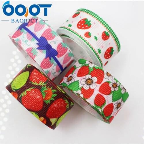 OOOT BAORJCT 1'' 25MM Strawberry series Printed grosgrain ribbon, DIY handmade Hair accessories Material wedding gift wrap 17567