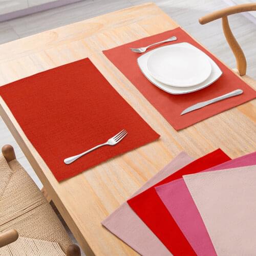 Placemats Polyester Linen Pink Solid Waterproof Tableware Mat Kitchen Dinning Table Decor Coaster Modern Home Textile 30*40cm/Pc