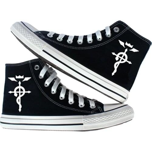 High-Q Unisex Japan Anime Fullmetal Alchemist Brotherhood Edward Elric Cosplay Casual Canvas Shoes plimsolls rope soled shoes