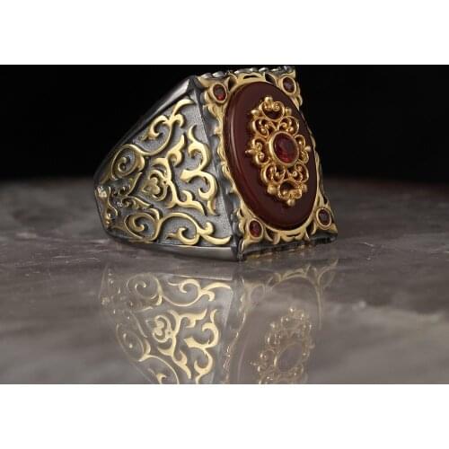 Lapping Plated Agate Stone Silver Ring