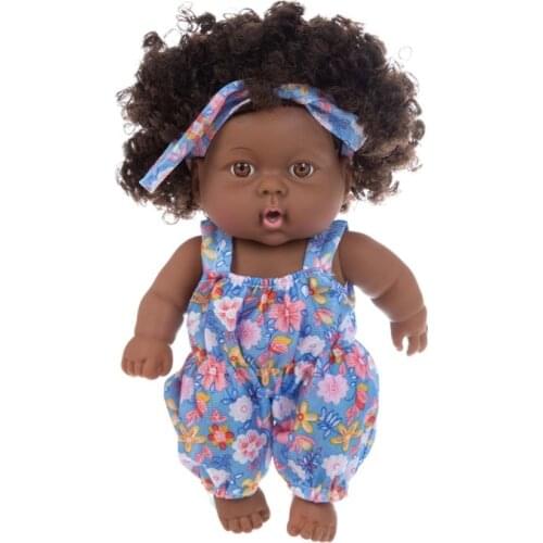 20cm Lifelike Newborn Girl Doll Christmas Gift Toy American Reborn Black Doll Handmade Silicone Vinyl Cute Curls Baby