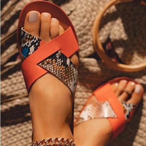 Women Slippers Summer Sandals Beach Sexy Serpentine Open Toe Ladies Shoes Cross Strap Female Slides Flat Beach Female Sandals